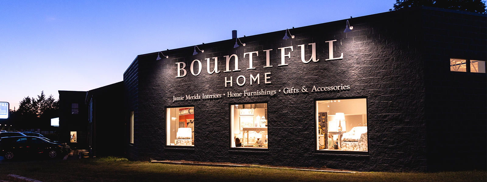 Bountiful Home store exterior at night with store windows lit up - Easton, Maryland