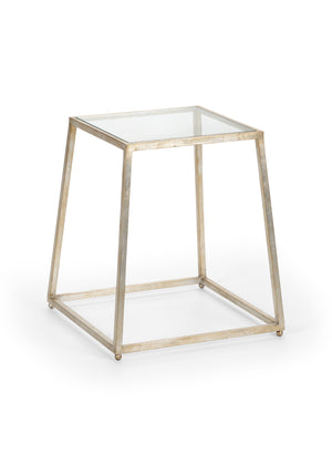 Bauhaus Table from the Jamie Merida Collection for Chelsea House - Side table with silver leaf base and glass top isolated on white backgorund